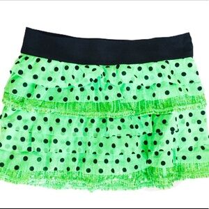 JUSTICE Polka Dot Tiered Skater Skirt With Elastic Waistband Neon Green Girl 7Y